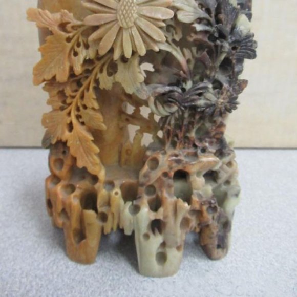 Chinese Quing Dynasty Soapstone Flower Sculpture - Picture 2 of 7